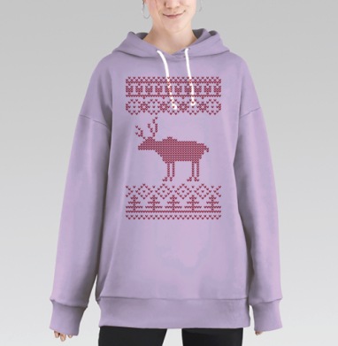 Теплый узор рождественского вязания с оленем, Hoodie Long Oversize Fiolet