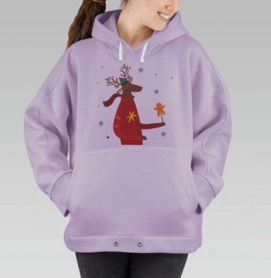 Милый рождественский олень в свитере и очках, Hoodie Oversize Fiolet