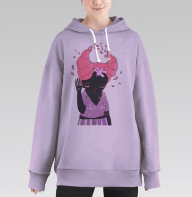Романтичный персонаж с розовой прической и веточкой розы, Hoodie Long Oversize Fiolet