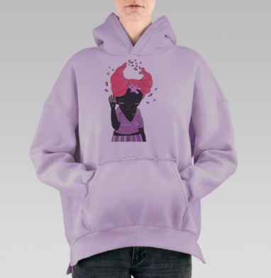 Романтичный персонаж с розовой прической и веточкой розы, Hoodie Oversize Fiolet, утепленная