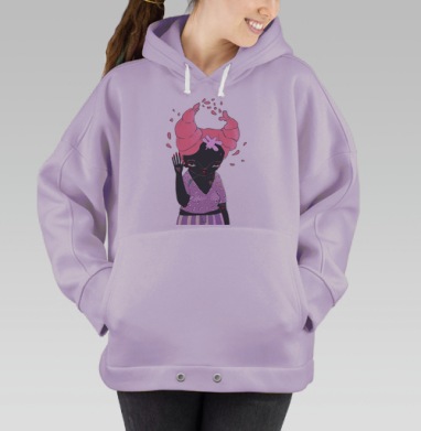 Романтичный персонаж с розовой прической и веточкой розы, Hoodie Oversize Fiolet