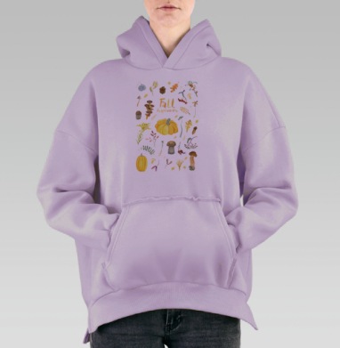 Осеннее вдохновение: акварельные природные мотивы, Hoodie Oversize Fiolet, утепленная