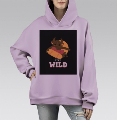 Милый Бафомет на Скейтборде с Надписью, Hoodie Mono Fiolet, оверсайз, утепленная