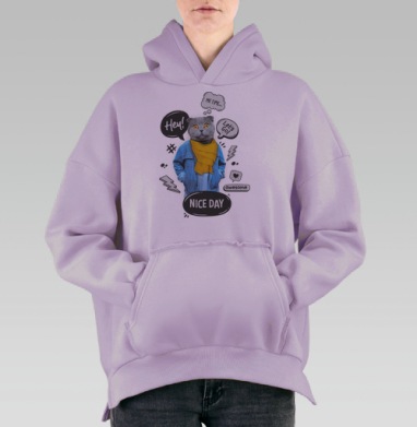 Стильный кот с желтым шарфом — поп-арт коллаж, Hoodie Oversize Fiolet, утепленная