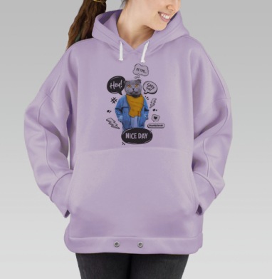 Стильный кот с желтым шарфом — поп-арт коллаж, Hoodie Oversize Fiolet