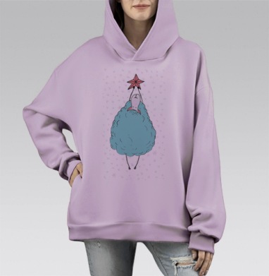Овечка со звездой, Hoodie Mono Fiolet, оверсайз, утепленная