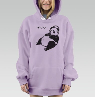 Панда-геймер с геймпадом и сердечками жизни, Hoodie Mjhigh Dig Mel, Fiolet, утепленная