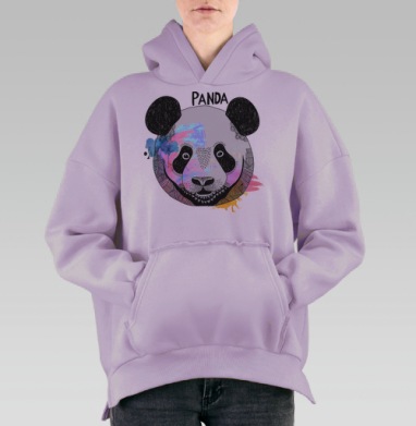Панда. графика, Hoodie Oversize Fiolet, утепленная