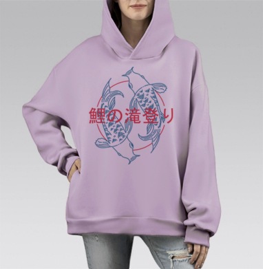 Карпы кои: символ силы и гармонии в красном и синем, Hoodie Mono Fiolet, оверсайз, утепленная
