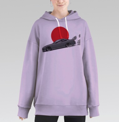 Дрифт в Японском Аниме Стиле с Восходом Солнца, Hoodie Long Oversize Fiolet