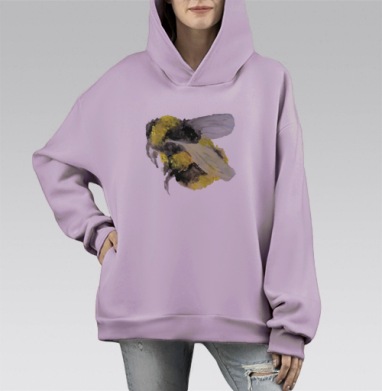 Живописный шмель в акварельных тонах, Hoodie Mono Fiolet, оверсайз, утепленная