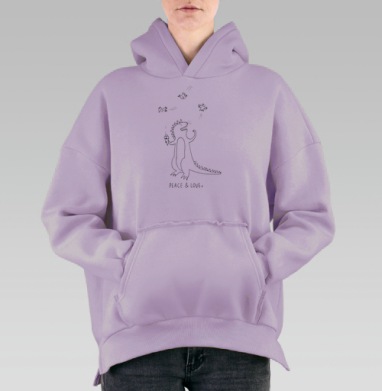 Peace and love, Hoodie Oversize Fiolet, утепленная
