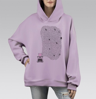 Печатная машинка, Hoodie Mono Fiolet, оверсайз, утепленная