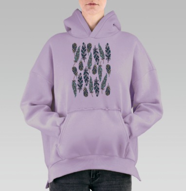 Бесшовный узор с этническими перьями в бохо стиле, Hoodie Oversize Fiolet, утепленная
