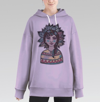 Стилизованный портрет женщины в этно стиле, Hoodie Long Oversize Fiolet
