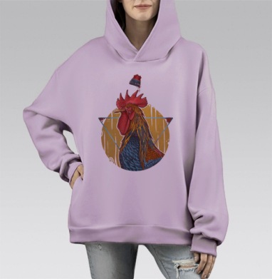 Петух в петушке, Hoodie Mono Fiolet, оверсайз, утепленная