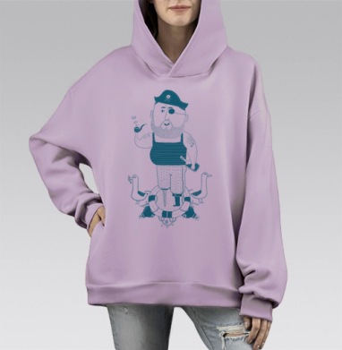 Морской пират с трубкой и бутылкой, Hoodie Mono Fiolet, оверсайз, утепленная
