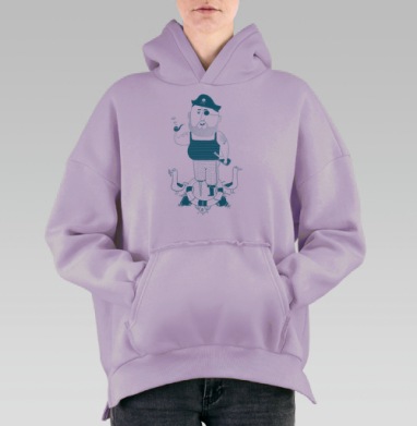 Морской пират с трубкой и бутылкой, Hoodie Oversize Fiolet, утепленная