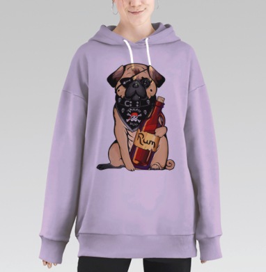 Pirate pug, Hoodie Long Oversize Fiolet