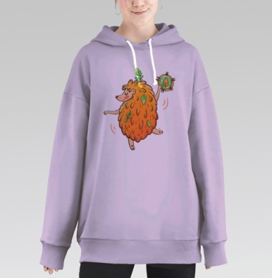 Весёлый ёжик в оранжевой шубке с листьями, Hoodie Long Oversize Fiolet
