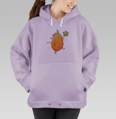 Весёлый ёжик в оранжевой шубке с листьями, Hoodie Oversize Fiolet