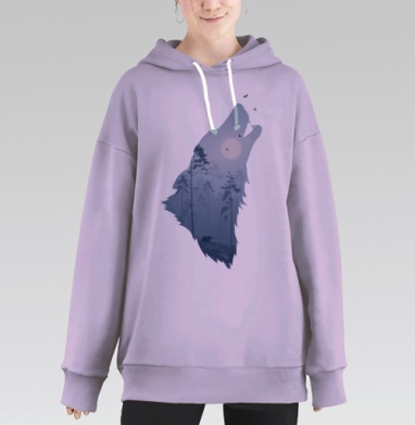 Воющий волк с лесным пейзажем внутри, Hoodie Long Oversize Fiolet