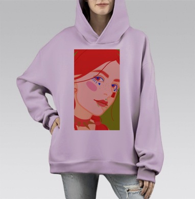 Яркий портрет девушки в стиле e-girl с пирсингом, Hoodie Mono Fiolet, оверсайз, утепленная