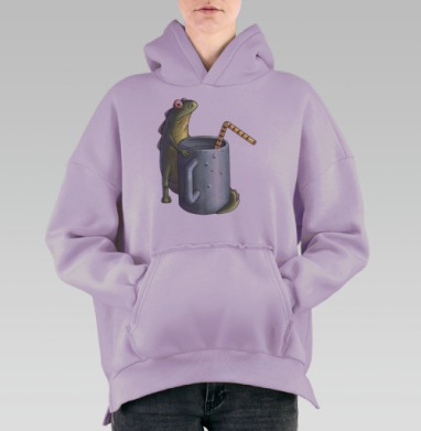 Забавное рыбоподобное существо с кружкой и соломинкой, Hoodie Oversize Fiolet, утепленная