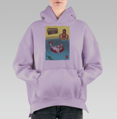 Юмористическое летнее настроение: отдых гуся у бассейна, Hoodie Oversize Fiolet, утепленная