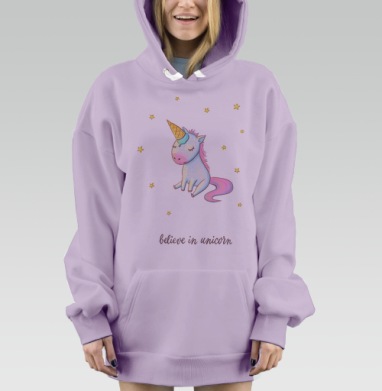 Милый единорог с рожком мороженого на голове, Hoodie Mjhigh Dig Mel, Fiolet, утепленная