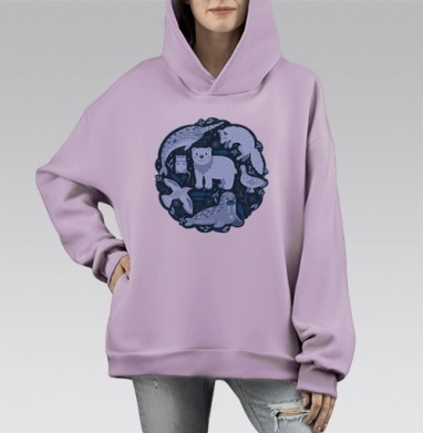 Идиллия арктической фауны в декоративном стиле, Hoodie Mono Fiolet, оверсайз, утепленная