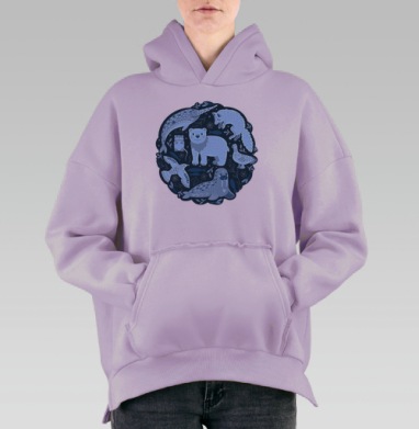 Идиллия арктической фауны в декоративном стиле, Hoodie Oversize Fiolet, утепленная