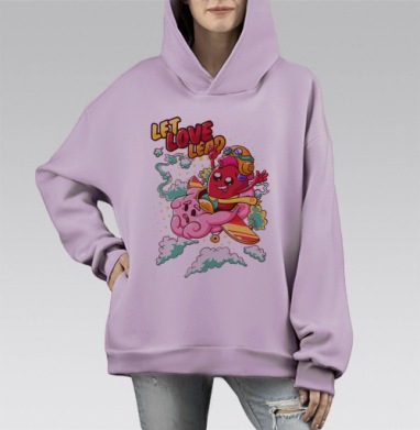 Пусть любовь ведет, Hoodie Mono Fiolet, оверсайз, утепленная