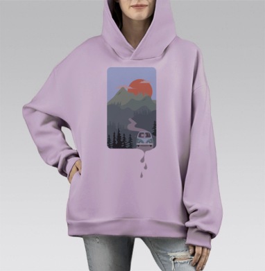 Путешествие автомобиля, Hoodie Mono Fiolet, оверсайз, утепленная