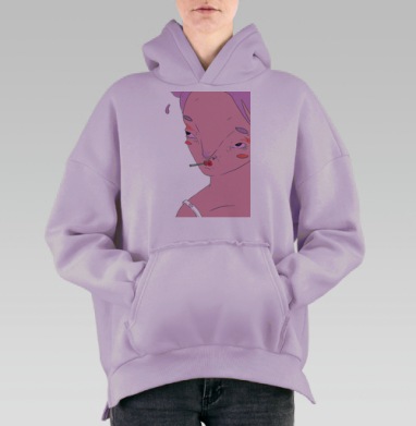 Сюрреалистичный арт с меланхоличным персонажем, Hoodie Oversize Fiolet, утепленная