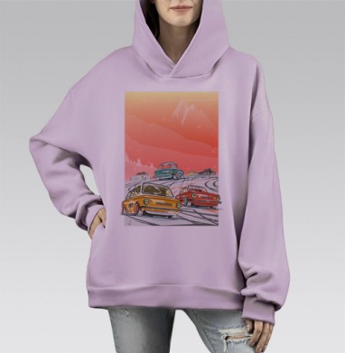 Ралли винтаж зимнее утро, Hoodie Mono Fiolet, оверсайз, утепленная