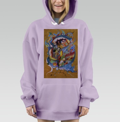 Динамичная абстракция с элементами кубизма и футуризма, Hoodie Mjhigh Dig Mel, Fiolet, утепленная