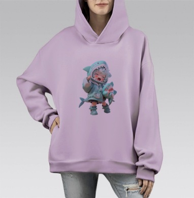 Ребенок в костюме акулы играет с игрушкой акулой, Hoodie Mono Fiolet, оверсайз, утепленная
