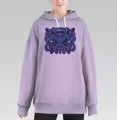 Мистическое существо с черепом и сияющими щупальцами, Hoodie Long Oversize Fiolet