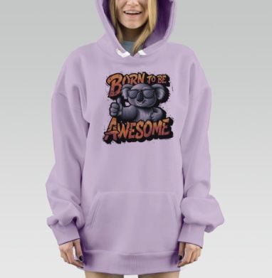 Футболка с коалой Born to Be Awesome, Hoodie Mjhigh Dig Mel, Fiolet, утепленная