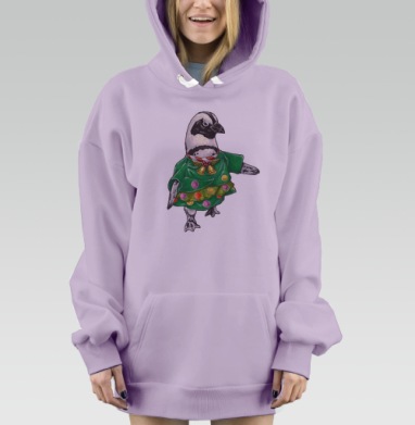 Праздничный пингвин в ярком зеленом платье, Hoodie Mjhigh Dig Mel, Fiolet, утепленная