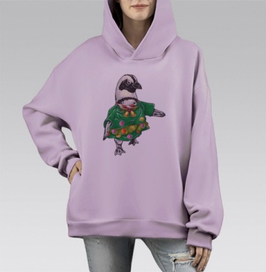 Праздничный пингвин в ярком зеленом платье, Hoodie Mono Fiolet, оверсайз, утепленная