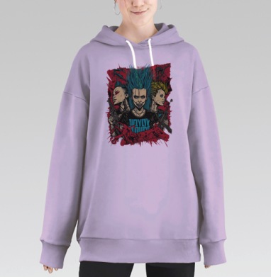 Футболка «WLYLYY» в стиле панк-рок и постапокалипсиса, Hoodie Long Oversize Fiolet