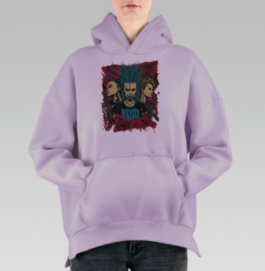 Футболка «WLYLYY» в стиле панк-рок и постапокалипсиса, Hoodie Oversize Fiolet, утепленная