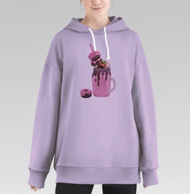 Яркий молочный коктейль с пончиками и шоколадом, Hoodie Long Oversize Fiolet