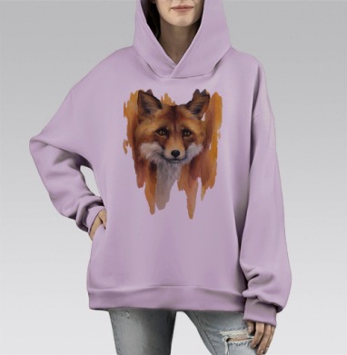 Таинственный портрет лисы в акварели, Hoodie Mono Fiolet, оверсайз, утепленная