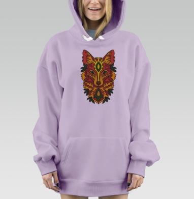 Яркая голова лисы в орнаментальном стиле, Hoodie Mjhigh Dig Mel, Fiolet, утепленная