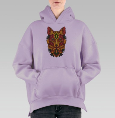 Яркая голова лисы в орнаментальном стиле, Hoodie Oversize Fiolet, утепленная