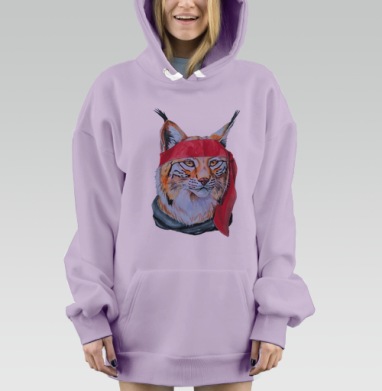 Харизматичный портрет рыси с красной банданой, Hoodie Mjhigh Dig Mel, Fiolet, утепленная