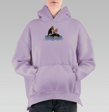 Милые пингвины и золотые осенние листья, Hoodie Oversize Fiolet, утепленная